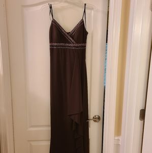 Brown, floor length, spaghetti strap dress!